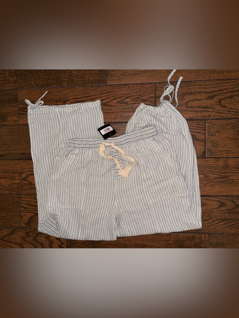 So Me Striped Ballon Pants in Light Blue & White